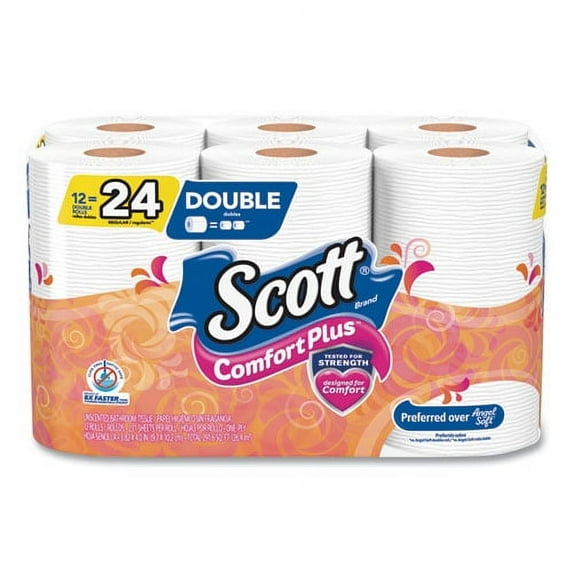 Comfortplus Toilet Paper, Double Roll, Bath Tissue, Septic Safe, 1-Ply, White, 231 Sheets/roll, 12 Rolls/pack | Bundle of 2 Cartons