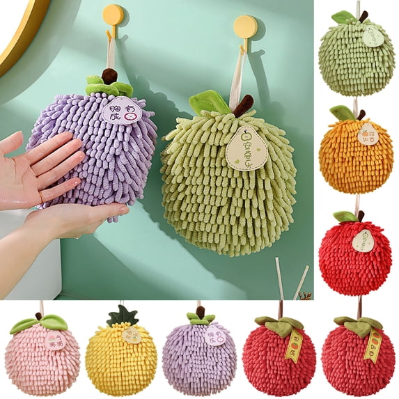 Comforts Ball Hand Towels Soft Absorbent Chenille Ball Towel Sets, Cute Decorative Hand Dry Towels with Hanging Loops for Kitchen Bathroom, 6.7 X 6.7 Inch
