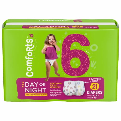 2X - Comforts Jumbo Diapers Size 6 (up to 35lbs) 21 ct