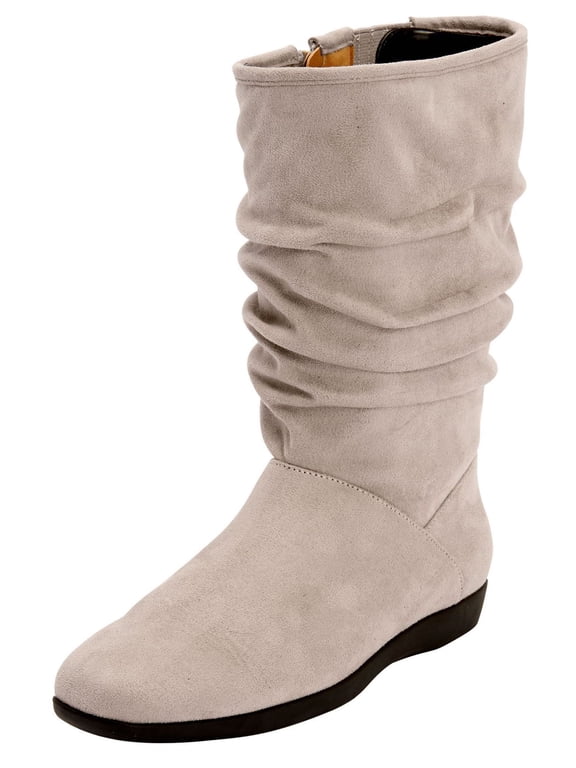 Aneela Wide Calf Slouch Boot Mid Calf Winter Shoes