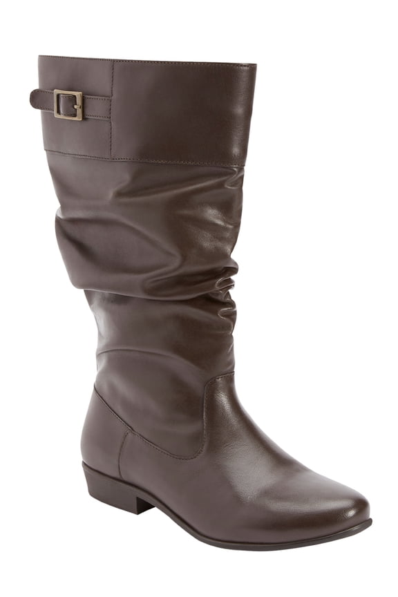 Monica Wide Calf Leather Boot Mid Calf Winter Shoes