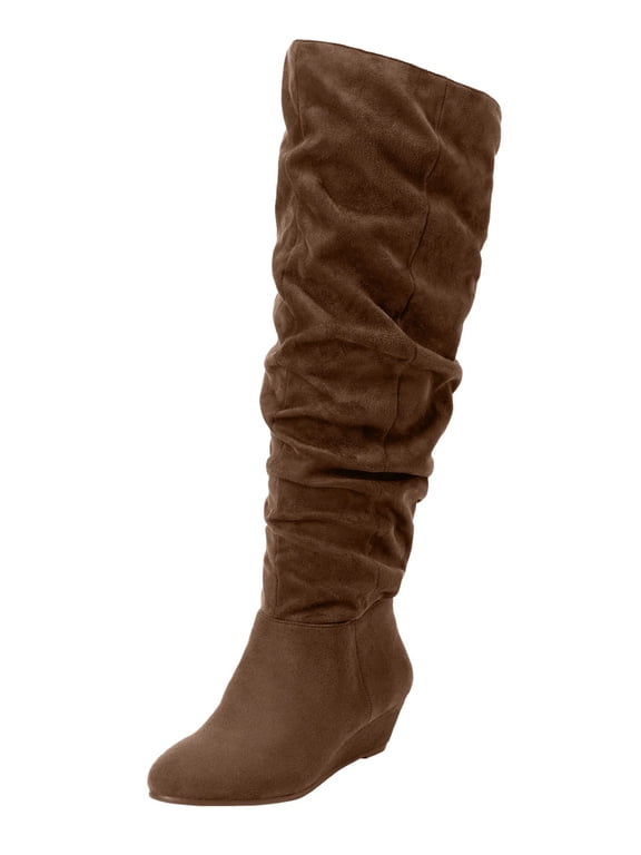 Tamara Wide Calf Boot Tall Knee High Low Heel Shoes