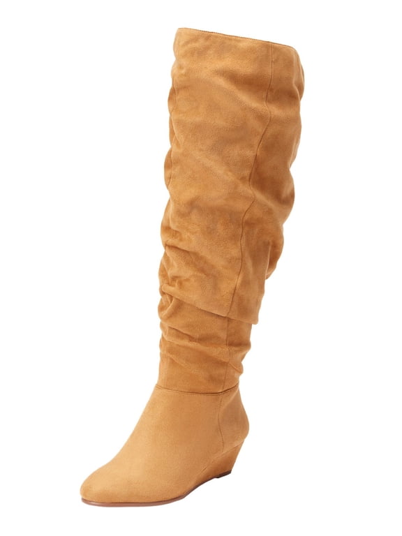 Tamara Wide Calf Boot Tall Knee High Low Heel Shoes