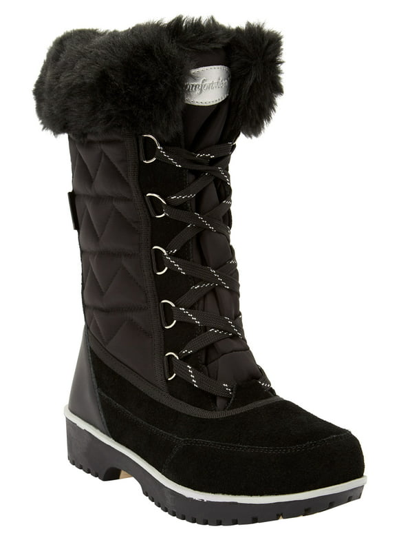 Comfortview Wide Width Eileen Waterproof Boot Fleece Lining Women's Winter Snow Boots - 10    W, Black Silver Multi