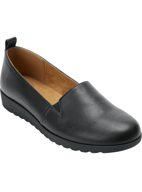 Comfortview Wide Width June Flat Women's Slip-On Shoes - 8     M, Black