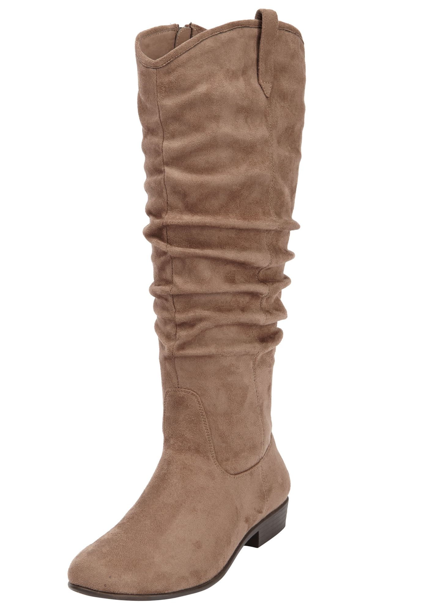 Ceciloroda Femmes's Knee Bottes Hautes Slouchy Ruched Wide Calf Fall