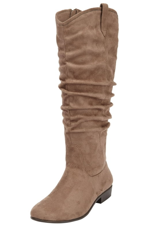 Comfortview Wide Width Roderick Wide Calf Slouch Boot Tall Knee High Women's Winter Shoes - 12    W, Dark Taupe Beige