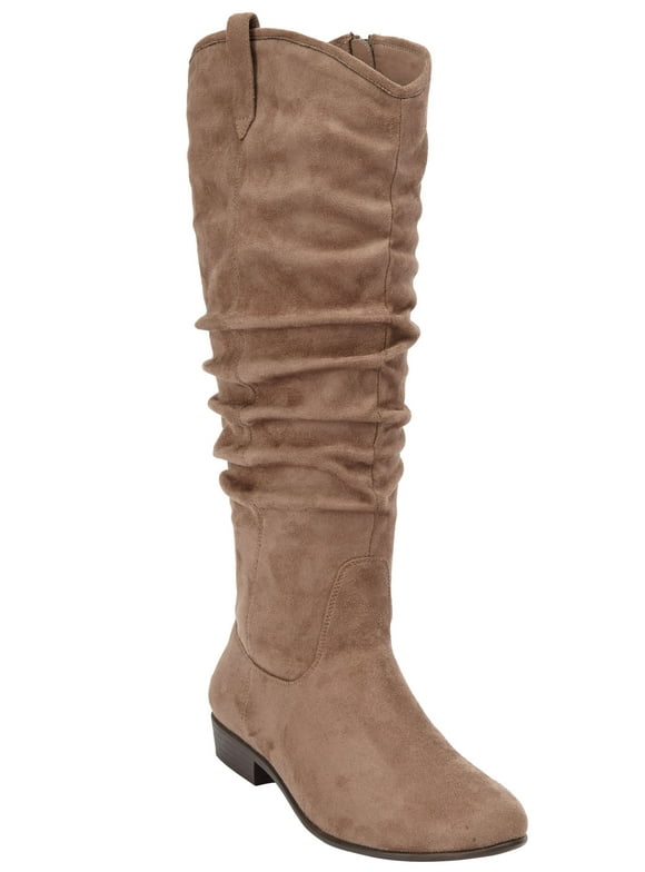 Comfortview Wide Width Roderick Wide Calf Slouch Boot Tall Knee High Women's Winter Shoes - 12    W, Dark Taupe Brown