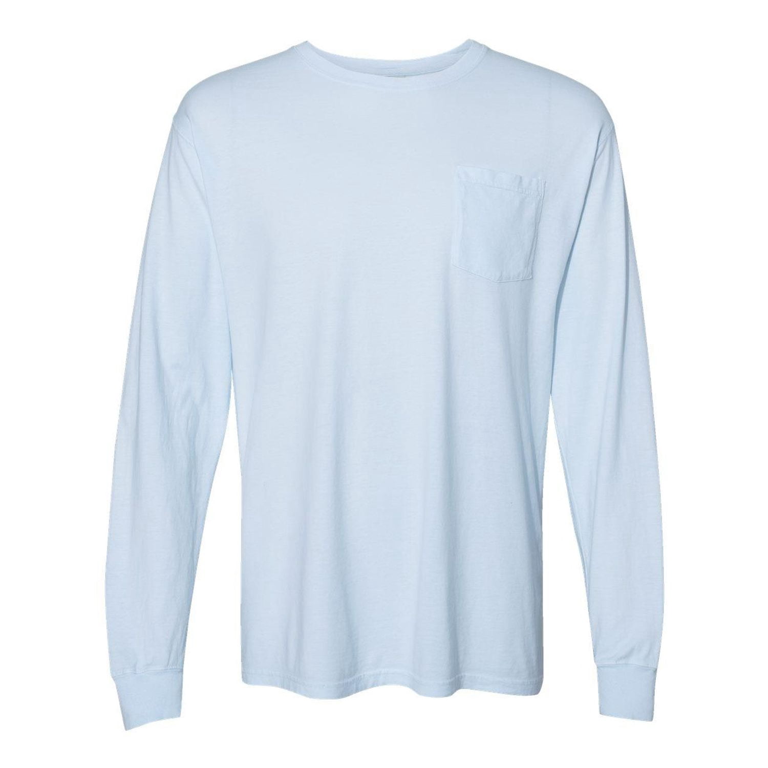 Hanes Unisex Garment Dyed Long Sleeve Pocket T-Shirt Soothing Blue 3XL