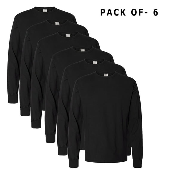 Comfortwash by Hanes – Men’s Long Sleeve Cotton T-Shirt, Black Garment Dyed Tee, Pack 6, Size – 3XL