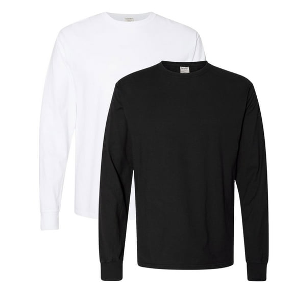 Comfortwash by Hanes Unisex Garment-Dyed Long Sleeve T-Shirt 100% Ring-Spun Cotton Plain Comfort Tee (Black+White 2 Pack, M)