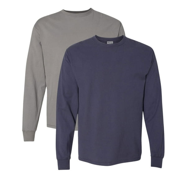 Comfortwash by Hanes Unisex Garment-Dyed Long Sleeve T-Shirt 100% Ring-Spun Cotton Plain Comfort Tee (Concrete-Grey+Anchor-Slate 2 Pack, XL)