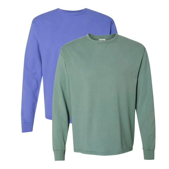 Comfortwash by Hanes Unisex Garment-Dyed Long Sleeve T-Shirt 100% Ring-Spun Cotton Plain Comfort Tee (Deep-Forte-Blue+Cypress-Green 2 Pack, XL)