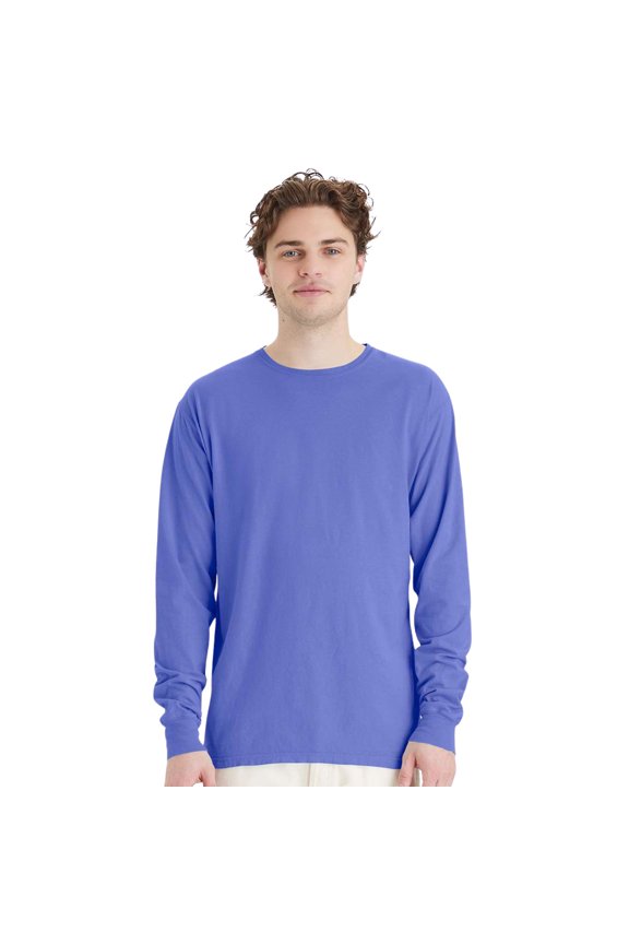 by Hanes Unisex Garment-Dyed Long Sleeve T-Shirt 100% Ring-Spun Cotton Plain Comfort Tee (Deep-Forte-Blue, XL)