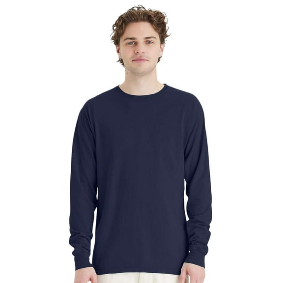 Comfortwash by Hanes Unisex Garment-Dyed Long Sleeve T-Shirt 100% Ring-Spun Cotton Plain Comfort Tee (Navy, M)