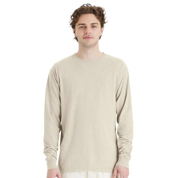 Comfortwash by Hanes Unisex Garment-Dyed Long Sleeve T-Shirt 100% Ring-Spun Cotton Plain Comfort Tee (Parchment, S)