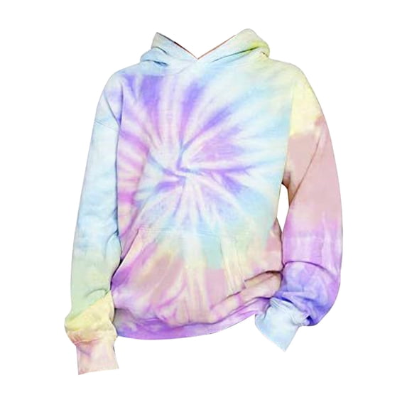 Hoodies - Kids Tie Dye Hoodie 3D Print Pullover Long Sleeve Pocket Sweatshirt Top Bold Style Spring Autumn Playground Fun - Essentials Hoodie,Color：Purple,Size：11-12 Years