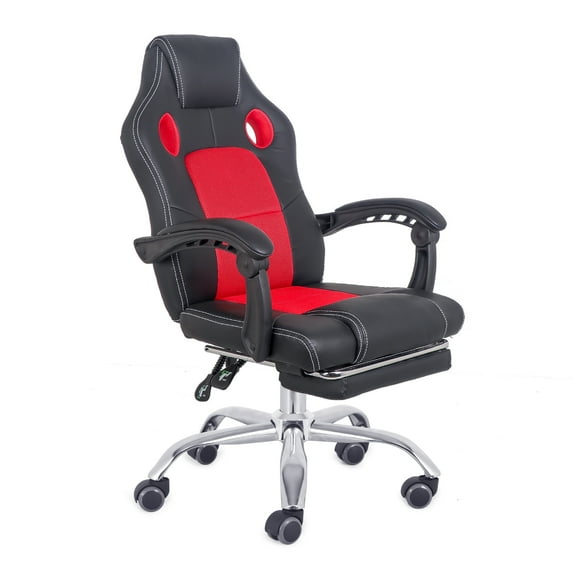 Comfty Gaming Chair & Fold-Away Footrest, Computer Chair With High Back And Hinged Armrests, Reclining Game Chair With Footrest, Black/Red