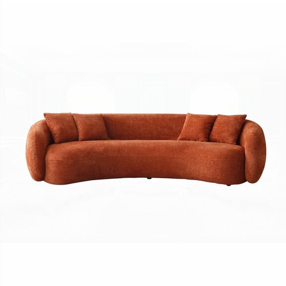 Comfy 5-Seater Boucle Curved Sofa | Modern Half Moon Design | Orange