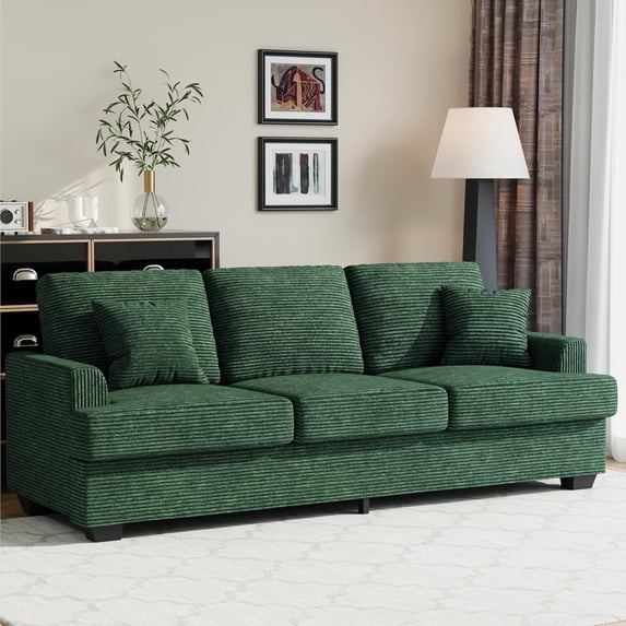 Comfy 86" Deep Seat Sofa, Modern Upholstered Couch with 2 Throw Pillows & Removable Covers, Versatile Sofa for Small Spaces & Living Room