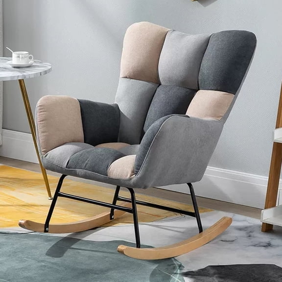Comfy Accent Glider Chair Rocking Chair Modern Rocker Armchair for Baby Nursery,Teddy Upholstered Glider Rocker Padded Seat with High Backrest Armchair Side Chair for Living Room
