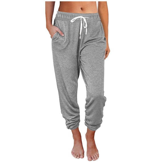 Comfy Ankle Pants for Women Loose Fit Casual Crop Trousers Solid Drawstring Cozy Lounge Pants Holiday Beach Pants