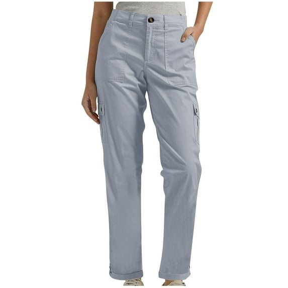 Comfy Baggy Trousers Womens Cargo Pants Bussiness Work Pants Casual Straight Leg Long Pants Elastic Waist Trousers with Pockets Chino Pants for Women S-144 Light Blue S