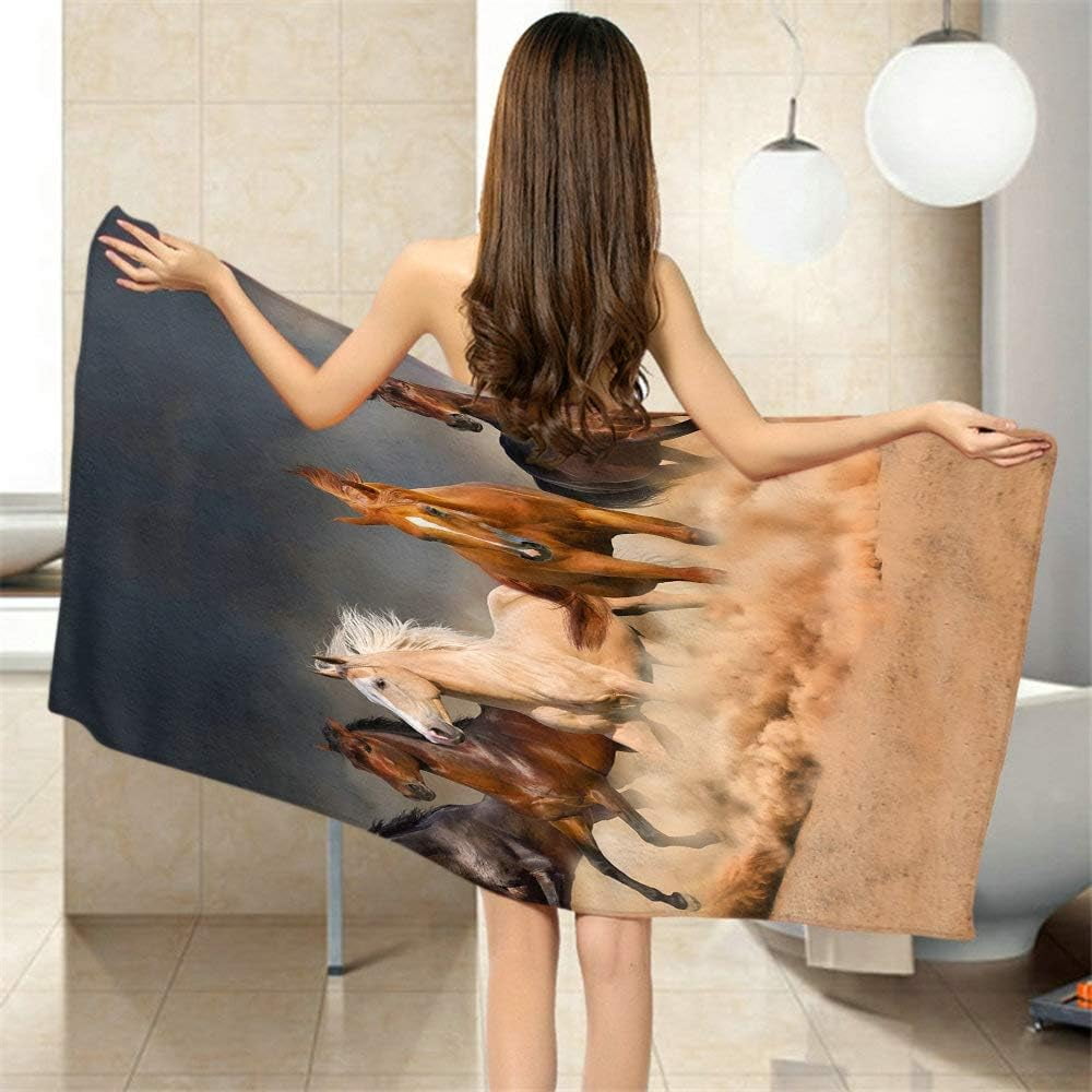 Comfy Bath Towels Masculine Running Horses Southwestern Soft Bathing ...