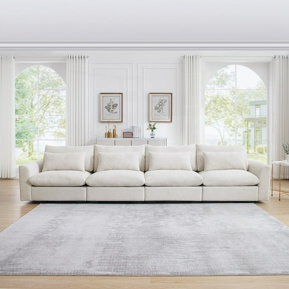 Comfy Beige Corduroy 4-Seater Couches for Living Room: Deep Seats & 10 Ways to Combine