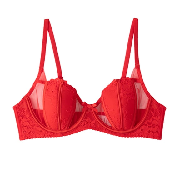 Comfy Bra Women Full-Coverage Bra Feature V-Neck Padded Bra Style W-775 Red 3XL