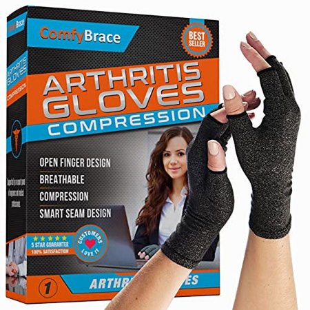 Comfy Brace Arthritis Hand Compression Gloves “ Comfy Fit, Fingerless Design, &