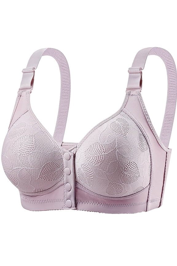 Comfy Bras for Women Front Closure Floral Lace Bras for Older Women, Front Closure Wireless Bras, Soft Convenient Push up Balconette Underwear Dark Gray 38/85