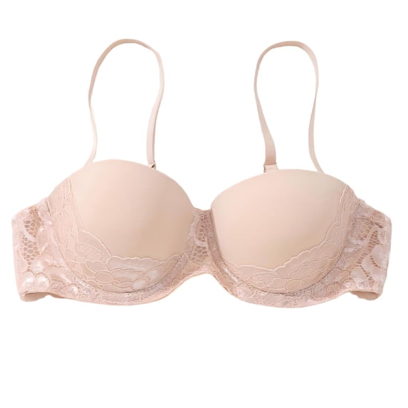 Comfy Bras for Women Large Bust Front Closure Womens Push up Strapless Bra with Detachable Strap Lace Gathered Bralette Breathable V Neck Underwear Bras Beige XL