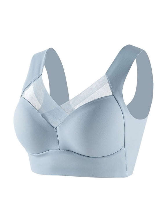 Comfy Bras Women Seamless Bra Feature V-Neck Push-up Bra Style W-1506 Blue-a XXL