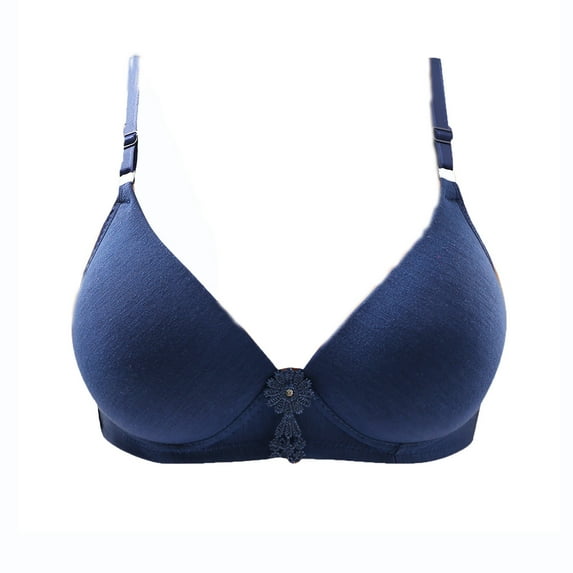 Comfy Bras for Women No Underwire Bra Feature V-Neck T-Shirt Bra Style W-1572 Blue L