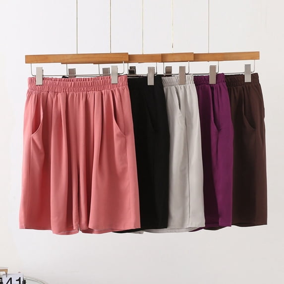Comfy Casual Lounge Shorts Women's Plus Size Solid Color Pants Pocket Elastic Waist Shorts Coffee Xxxxl