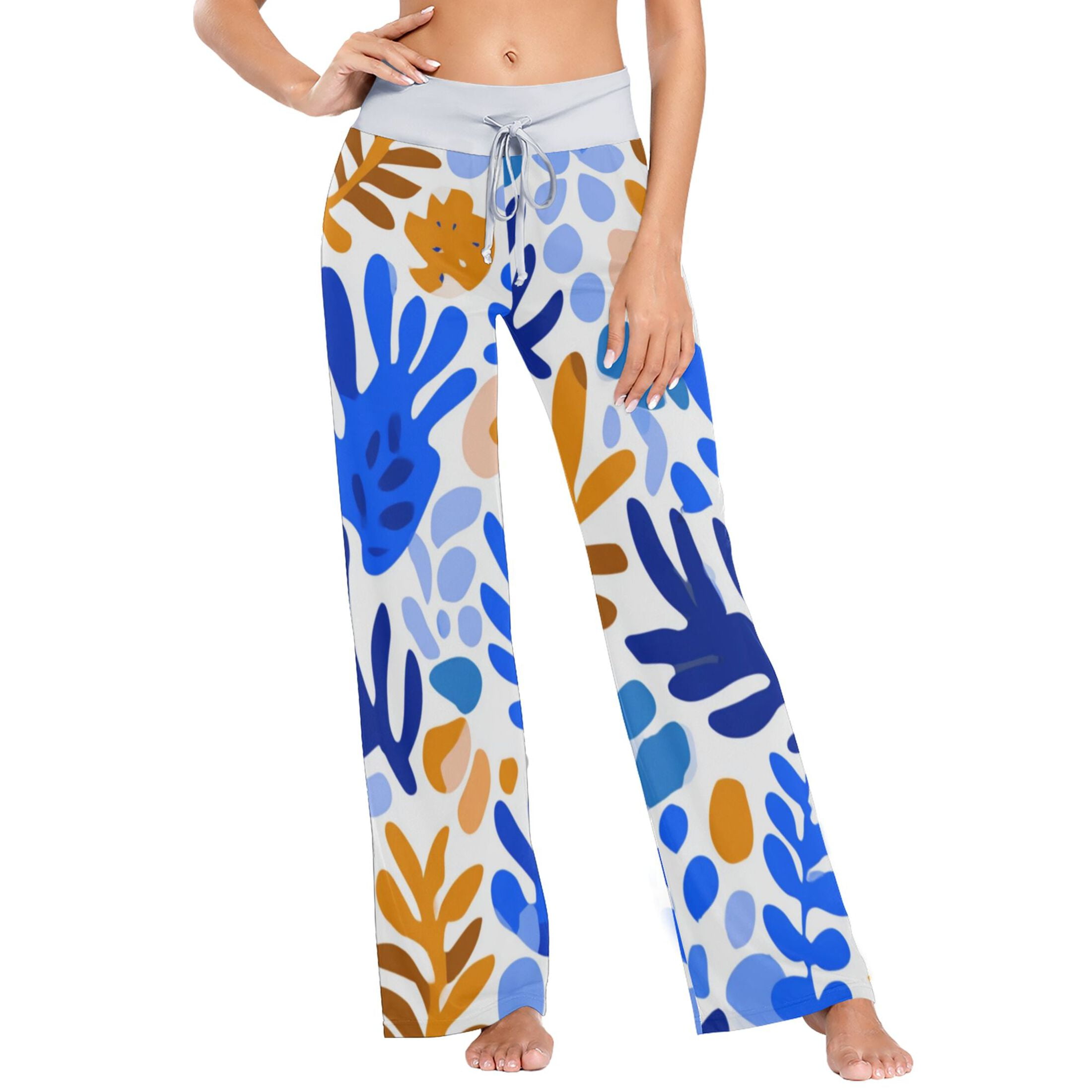 Comfy Casual Women #39 s Pajama Floral Print Wide Leg Pants Leaves Comfy Casual Women #39 s Pajama Floral Print Wide Leg Pants Leaves