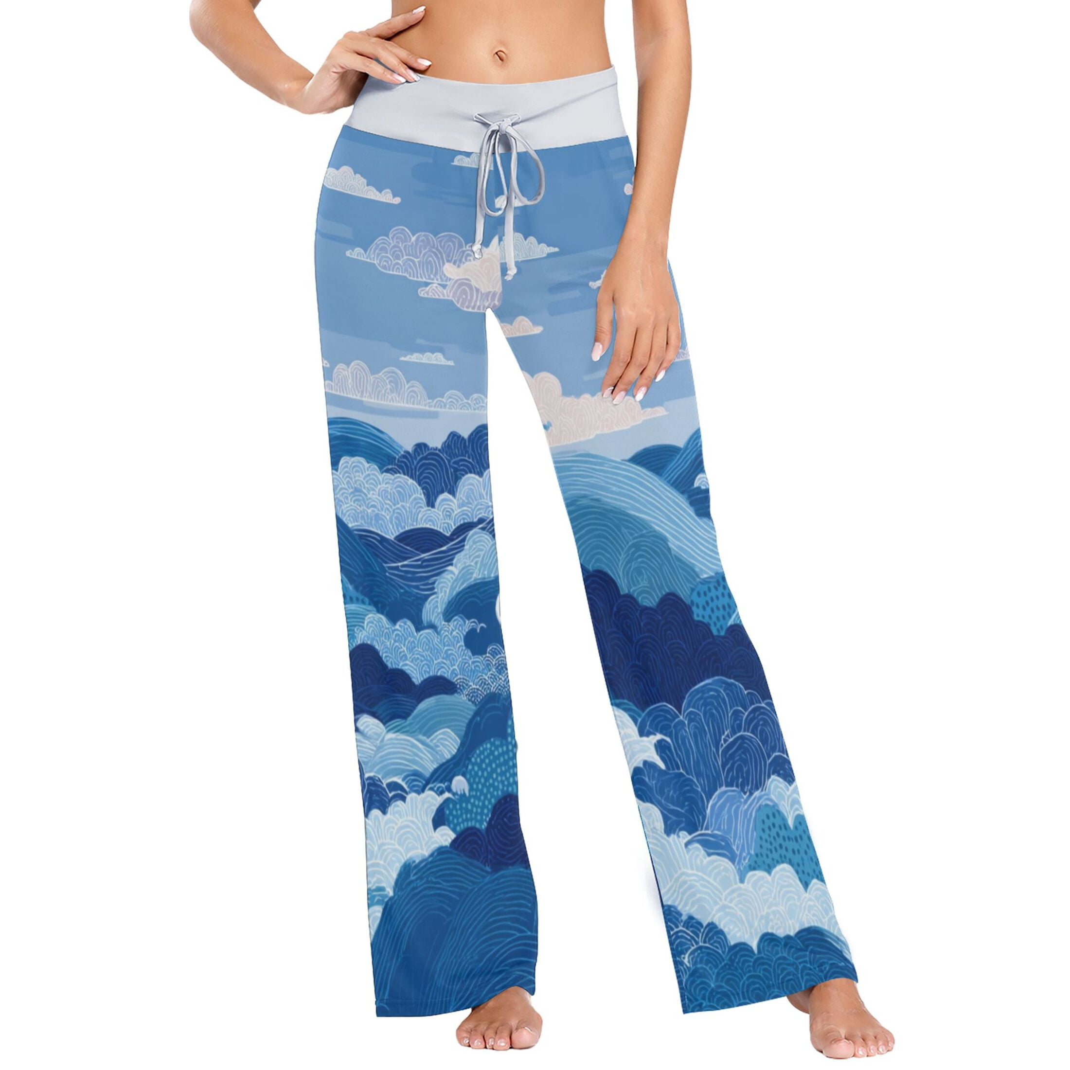 Comfy Casual Women #39 s Pajama Floral Print Wide Leg Pants Ocean Waves Comfy Casual Women #39 s Pajama Floral Print Wide Leg Pants Ocean Waves