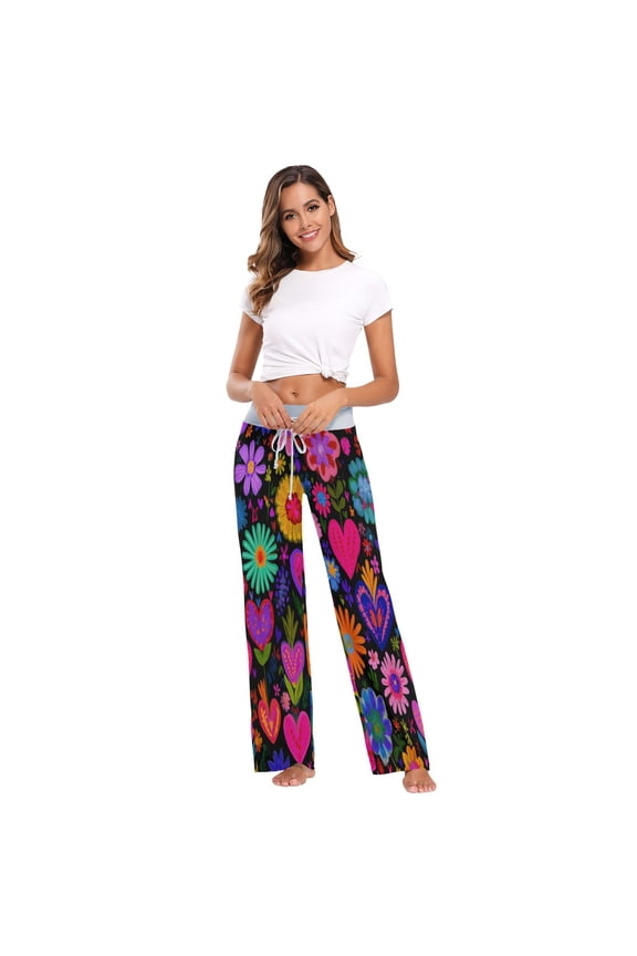Comfy Casual Women's Pajama Pants Print Wide Leg Adorned with Various Floral Elements