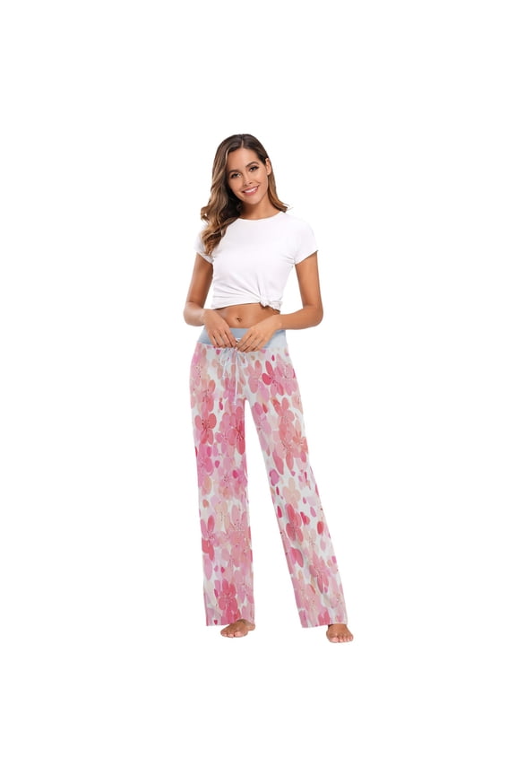 Comfy Casual Women's Pajama Pants Print Wide Leg Blossom Petals