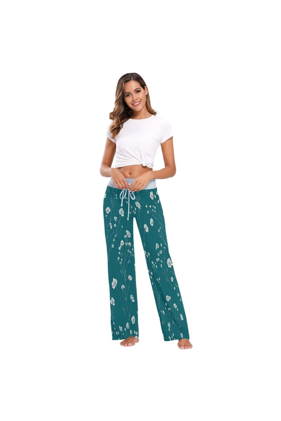 Comfy Casual Women's Pajama Pants Print Wide Leg Bright Light