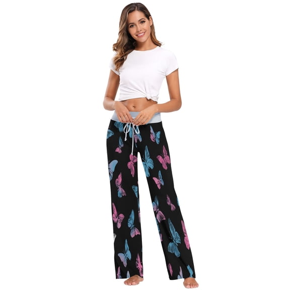 Comfy Casual Women's Pajama Pants Print Wide Leg Butterfly Gradient