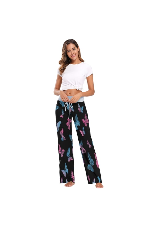 Comfy Casual Women's Pajama Pants Print Wide Leg Butterfly Gradient