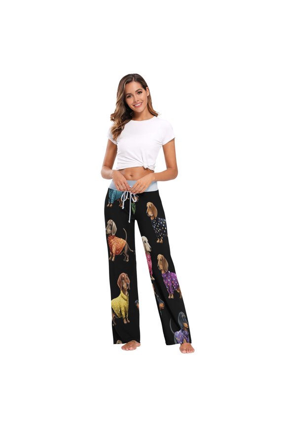 Comfy Casual Women's Pajama Pants Print Wide Leg Dogs Wearing Different Colored Coats