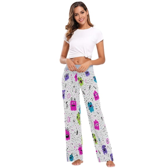 Comfy Casual Women's Pajama Pants Print Wide Leg Doodle Characters