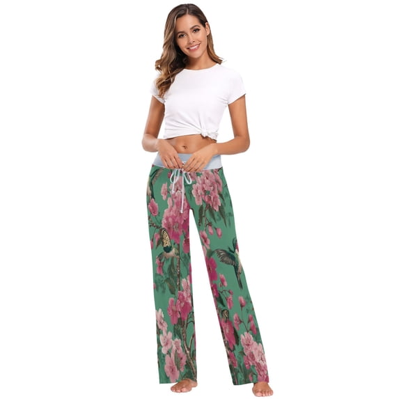 Comfy Casual Women's Pajama Pants Print Wide Leg Flailing Wings on The Cherry Blossoms