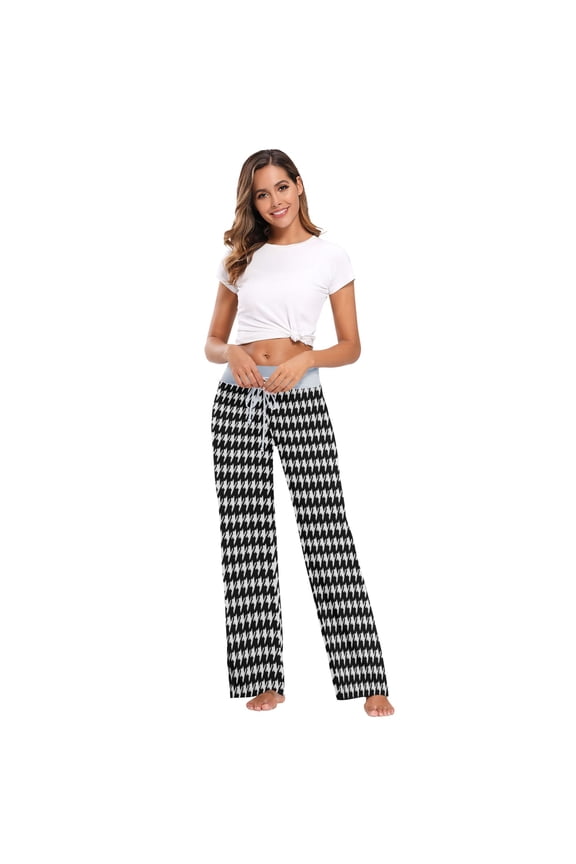 Comfy Casual Women's Pajama Pants Print Wide Leg Houndstooth Pattern