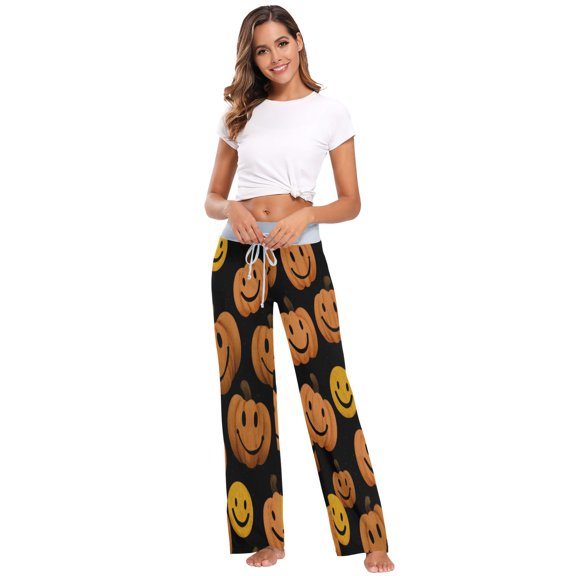 Comfy Casual Women's Pajama Pants Print Wide Leg Pumpkin Vectors