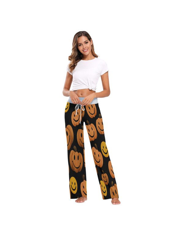Comfy Casual Women's Pajama Pants Print Wide Leg Pumpkin Vectors