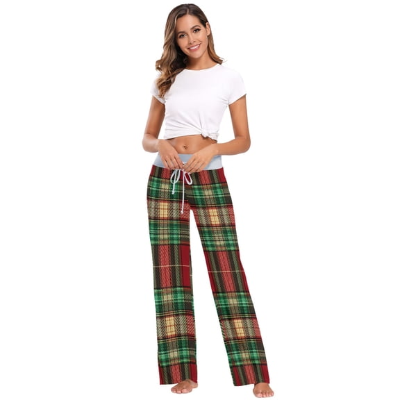 Comfy Casual Women's Pajama Pants Print Wide Leg Scottish Tartan Plaid Pattern